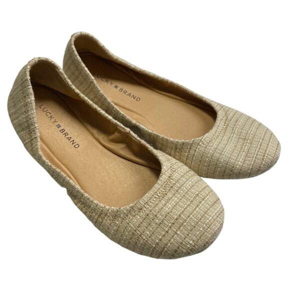 Lucky Brand Emmie Tweed Fabric Flats Light Stone Pala Woven Size 8.5 M Casual - Picture 2 of 9